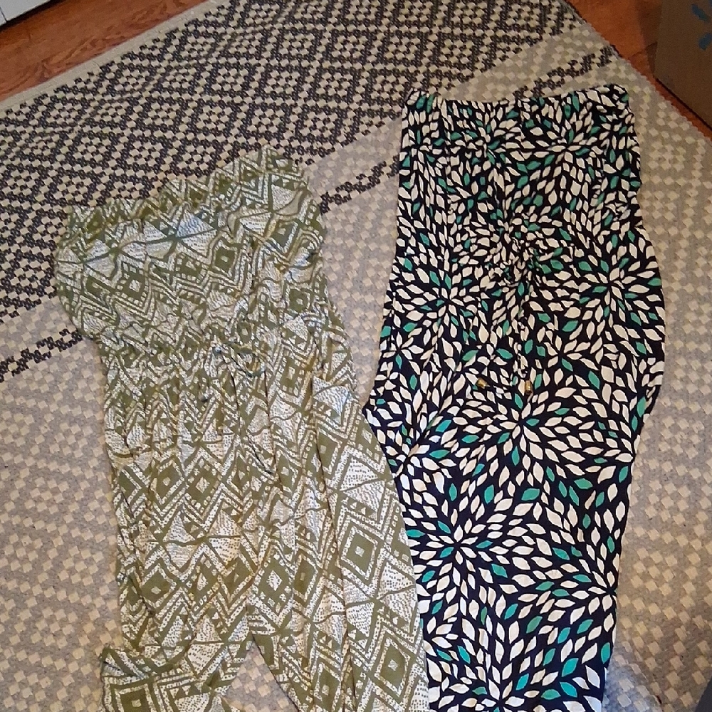 Green and White Strapless Patterned Jumpsuit And … - image 1